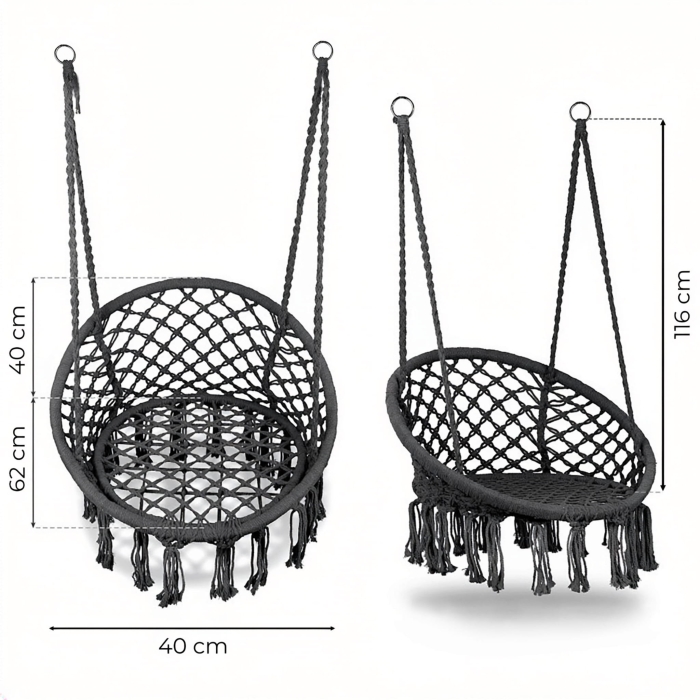 Fotel wiszący boho huśtawka ogrodowa bocianie gniazdo szary MultiGarden