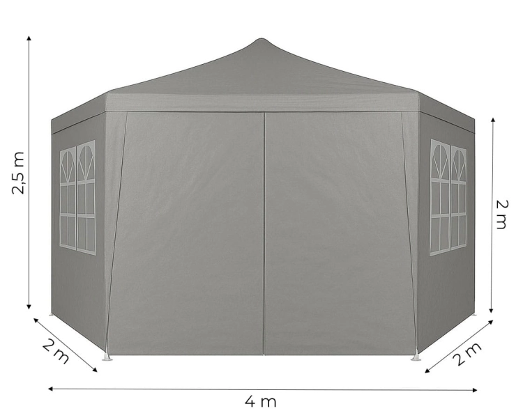 Namiot pawilon ogrodowy handlowy 2x2x2 m z oknami szary MultiGarden