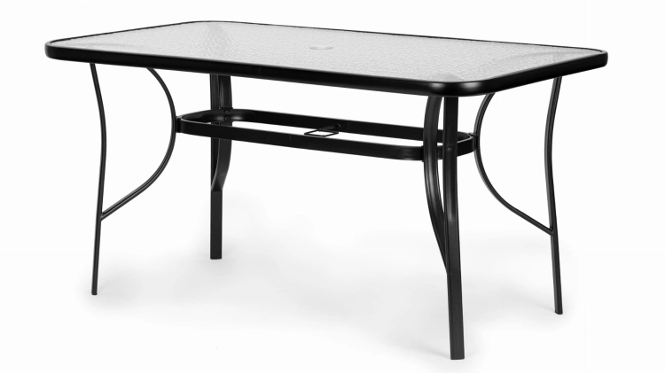 Stół ogrodowy 160x90 cm szkło hartowane duży blat na taras ogród otwór na parasol MultiGarden