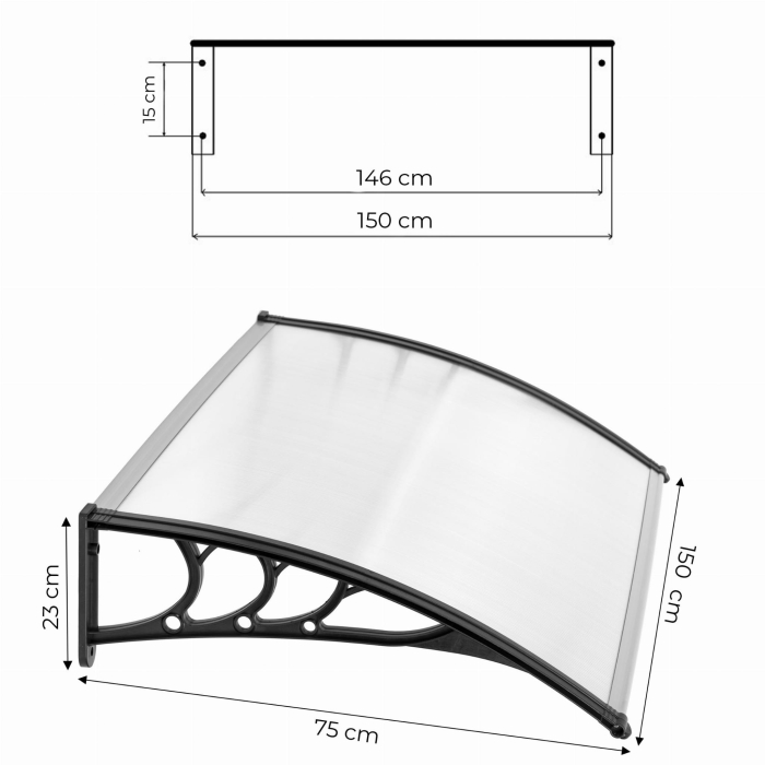 Daszek nad drzwi 150x80 cm zadaszenie osłona poliwęglan MultiGarden