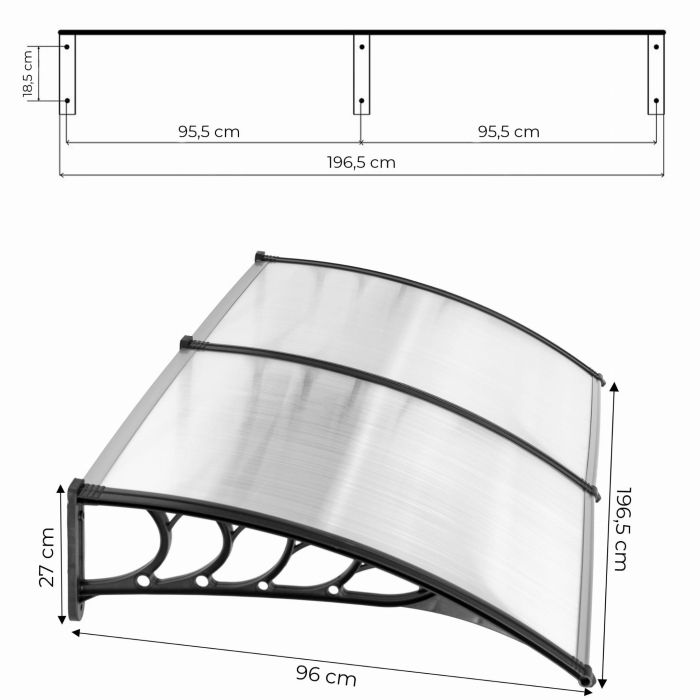 Daszek nad drzwi 200x100 cm zadaszenie osłona poliwęglan podwójny MultiGarden