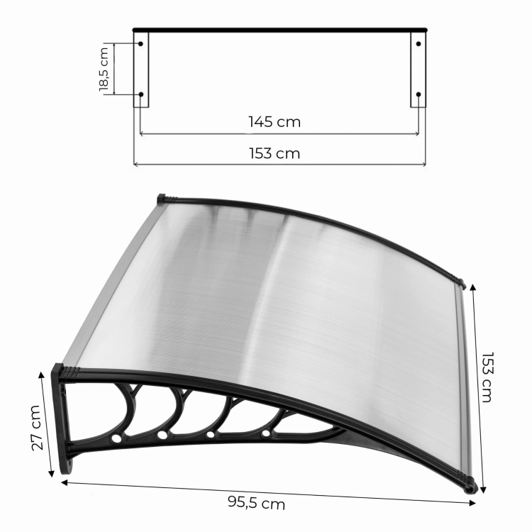 Daszek nad drzwi 150x100 cm zadaszenie osłona poliwęglan MultiGarden