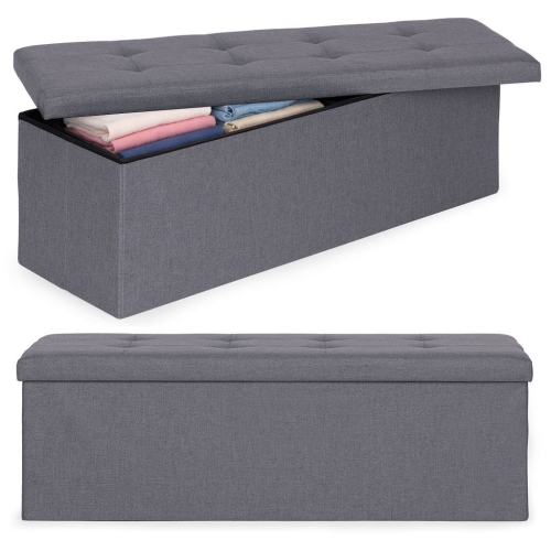 Pufa pikowana 111x38 cm ze schowkiem tapicerowana ława skrzynia ciemnoszara ModernHome