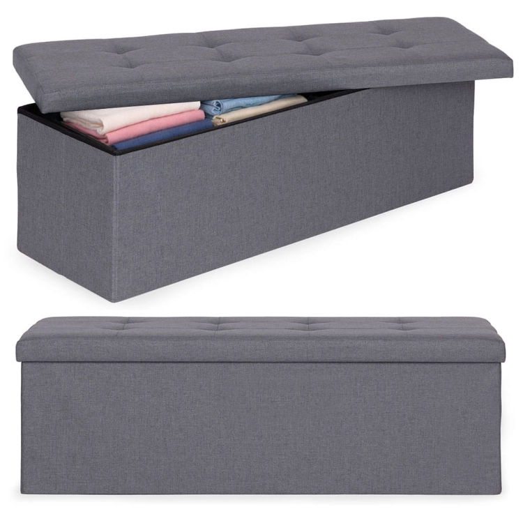 Pufa pikowana 111x38 cm ze schowkiem tapicerowana ława skrzynia ciemnoszara ModernHome
