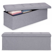 Pufa pikowana 111x38 cm ze schowkiem tapicerowana ława skrzynia jasnoszara ModernHome
