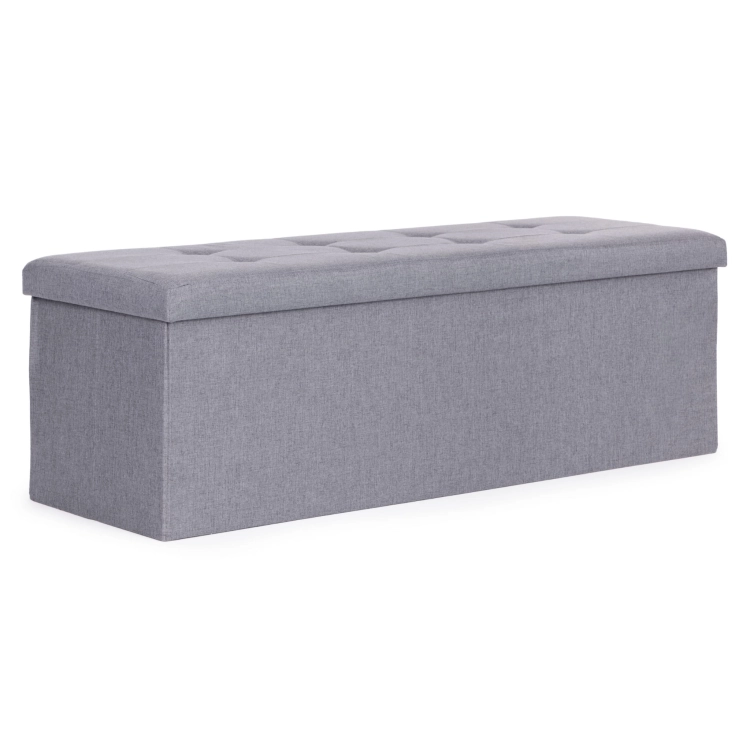 Pufa pikowana 111x38 cm ze schowkiem tapicerowana ława skrzynia jasnoszara ModernHome