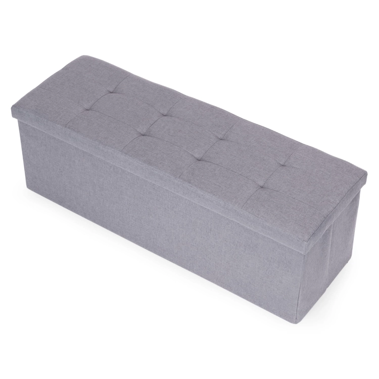 Pufa pikowana 111x38 cm ze schowkiem tapicerowana ława skrzynia jasnoszara ModernHome