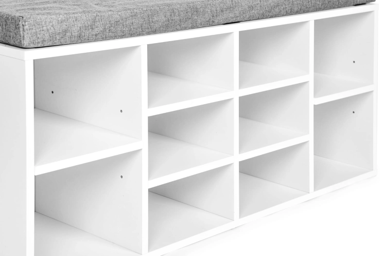 Szafka na buty z szarą poduszką 10 półek biała ModernHome