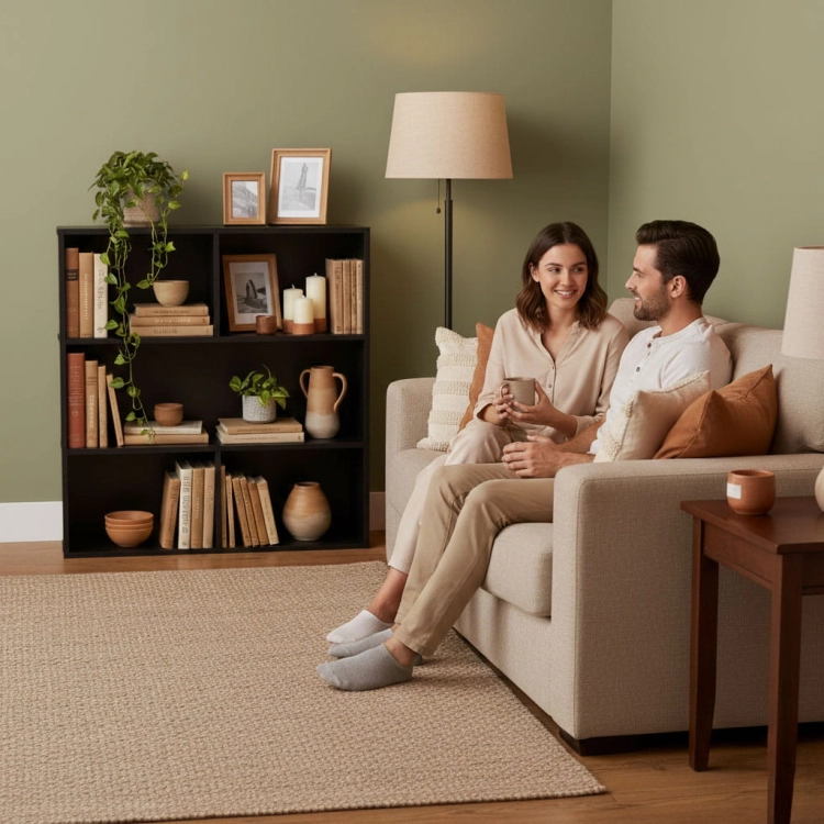 Nowoczesny regał stojący do salonu i sypialni 3 poziomy czarny ModernHome