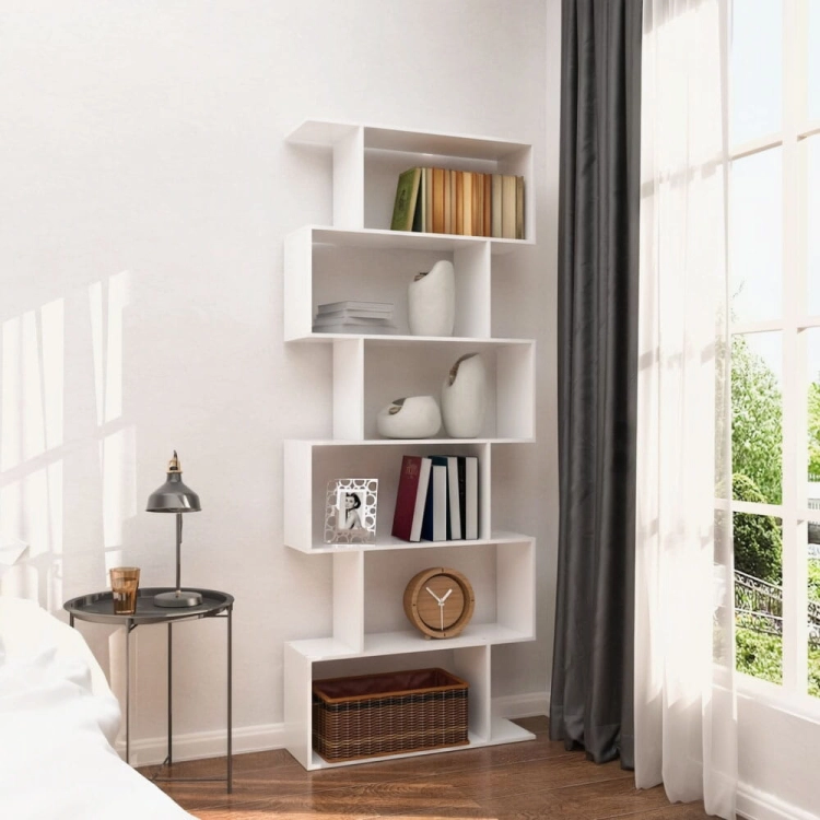Nowoczesny regał do salonu kratka 5 półek na książki biały ModernHome
