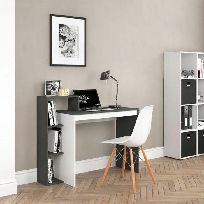 Biurko prostokątne biurowe komputerowe z regałem 4 półki ModernHome