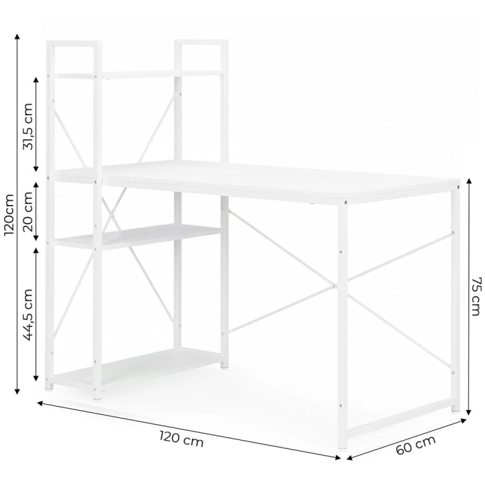 Biurko komputerowe szkolne 120x60 cm regał z 3 półkami białe ModernHome