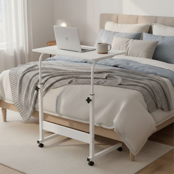 Mobilny stolik pod laptopa biurko dostawiane do fotela kanapy biały ModernHome